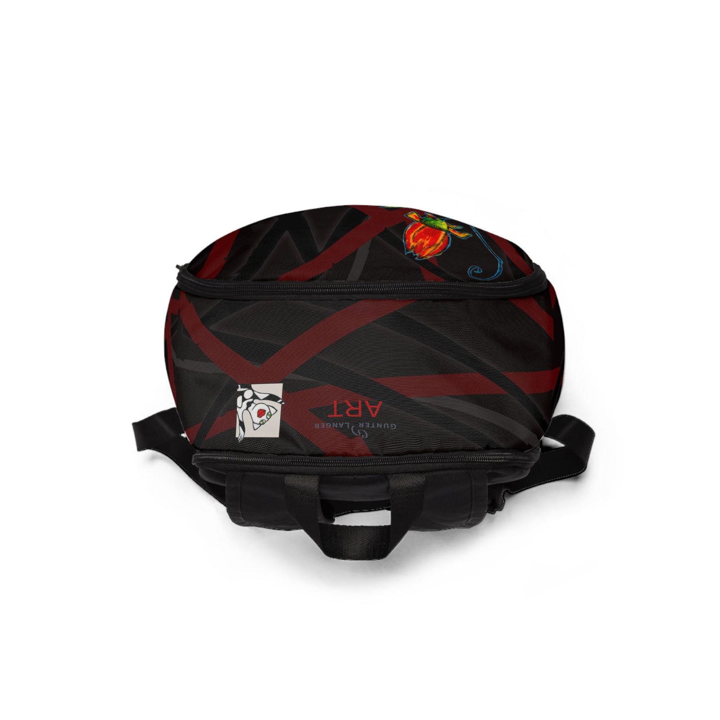 Unisex Fabric Backpack - Motiv: Katze fliegt, Ranken, Mikado 3 sw