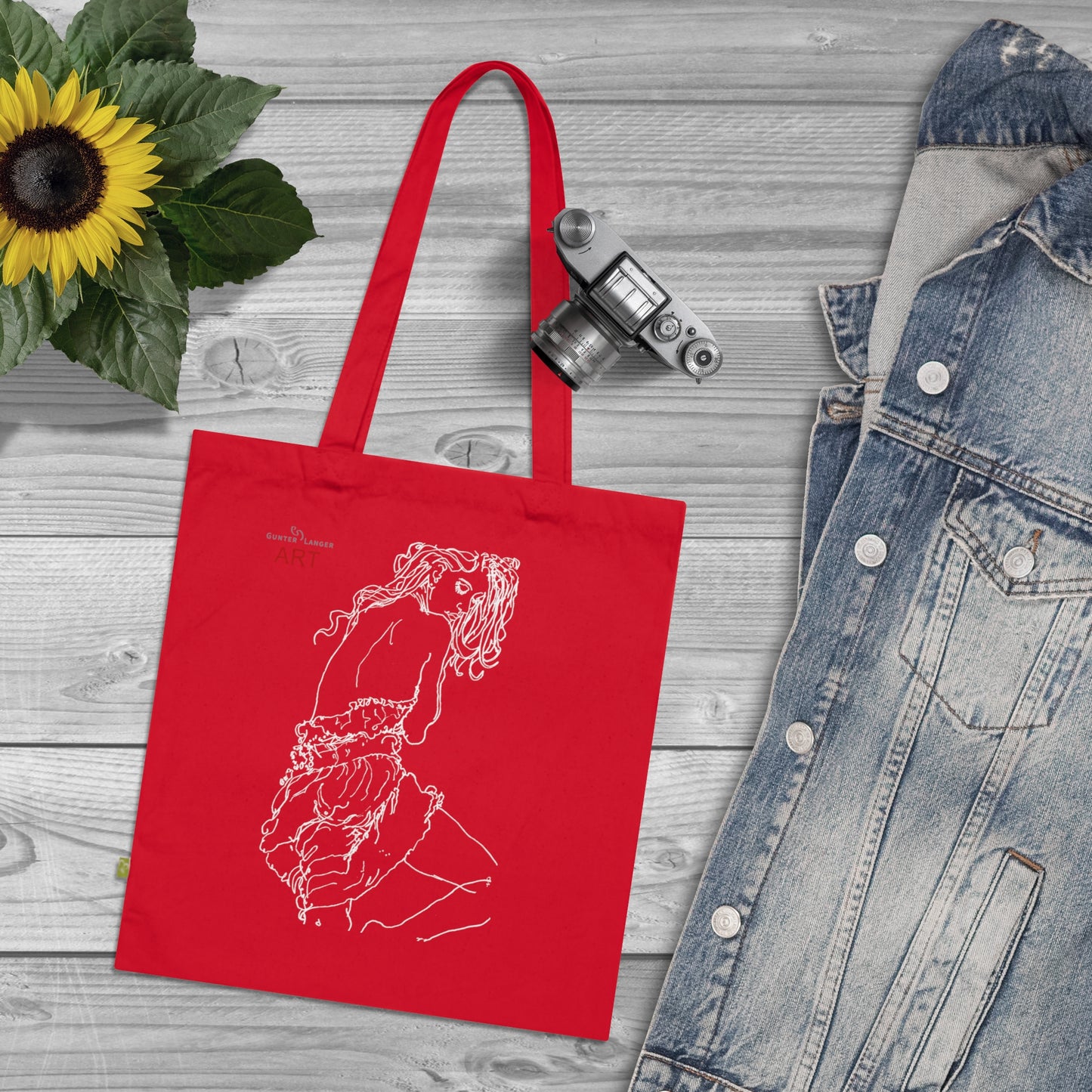 Organic Cotton Tote Bag - Motiv :Giselle (weiß), einseitig bedruckt, H 30 cm