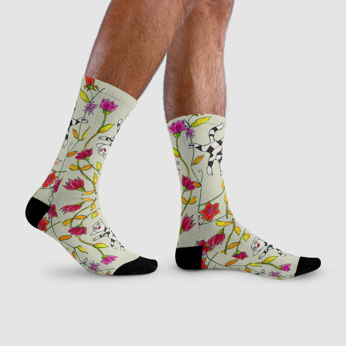 Sublimation Crew Socks (EU) - Motiv: Katze fliegt durch Ranken