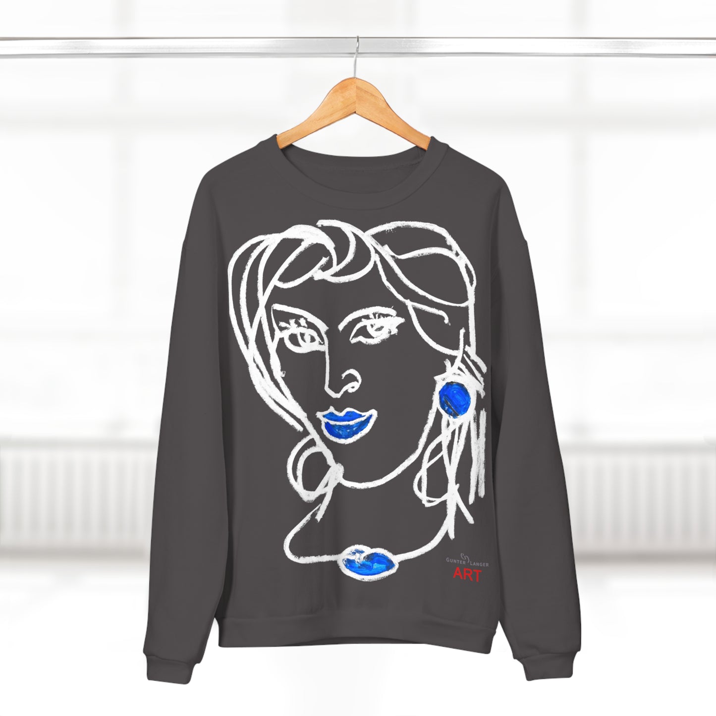 Unisex Crew Neck Sweatshirt (EU) - Motiv: Front Rita & Rückseite Rita, (weiß) H 49 cm
