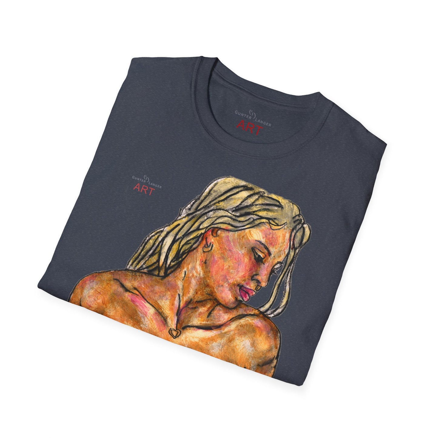 Unisex Softstyle T-Shirt - Motiv: Front & Rückseite Erna, H 25,65 cm, Neck Label