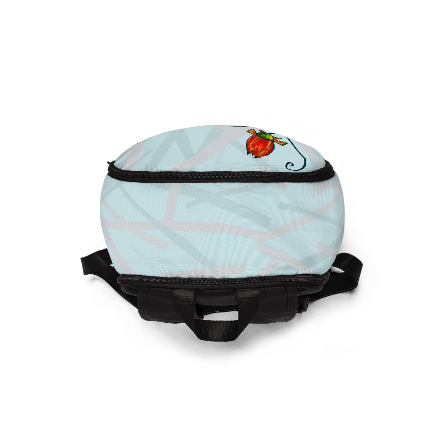 Unisex Fabric Backpack - Motiv: Katze Fliegt, Ranken, Mikado Hellblau