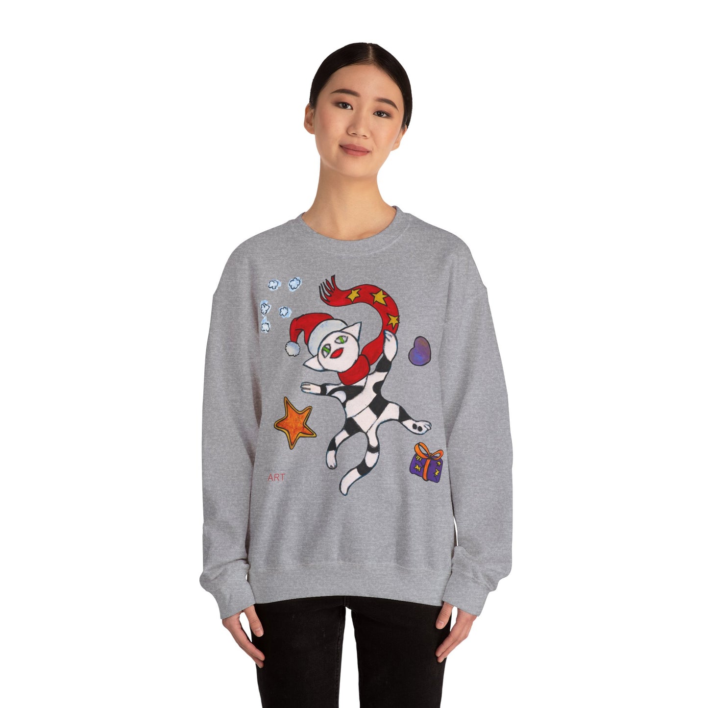 Unisex Heavy Blend™ Crewneck Sweatshirt - Motiv: Weihnachtskatze 3, H 42cm