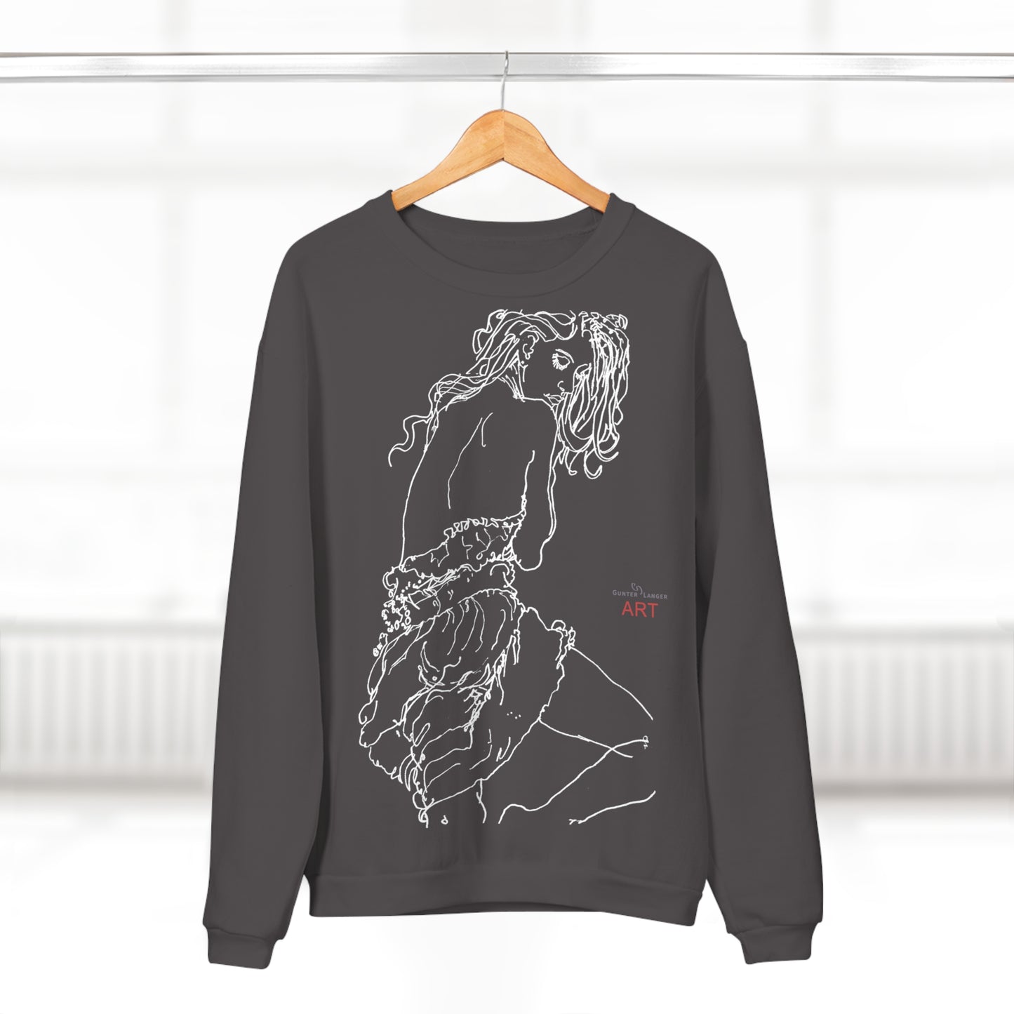 Unisex Crew Neck Sweatshirt (EU) - Motiv: Front Giselle, H 49 cm & Rückseite Giselle, H 49 cm (weiß)