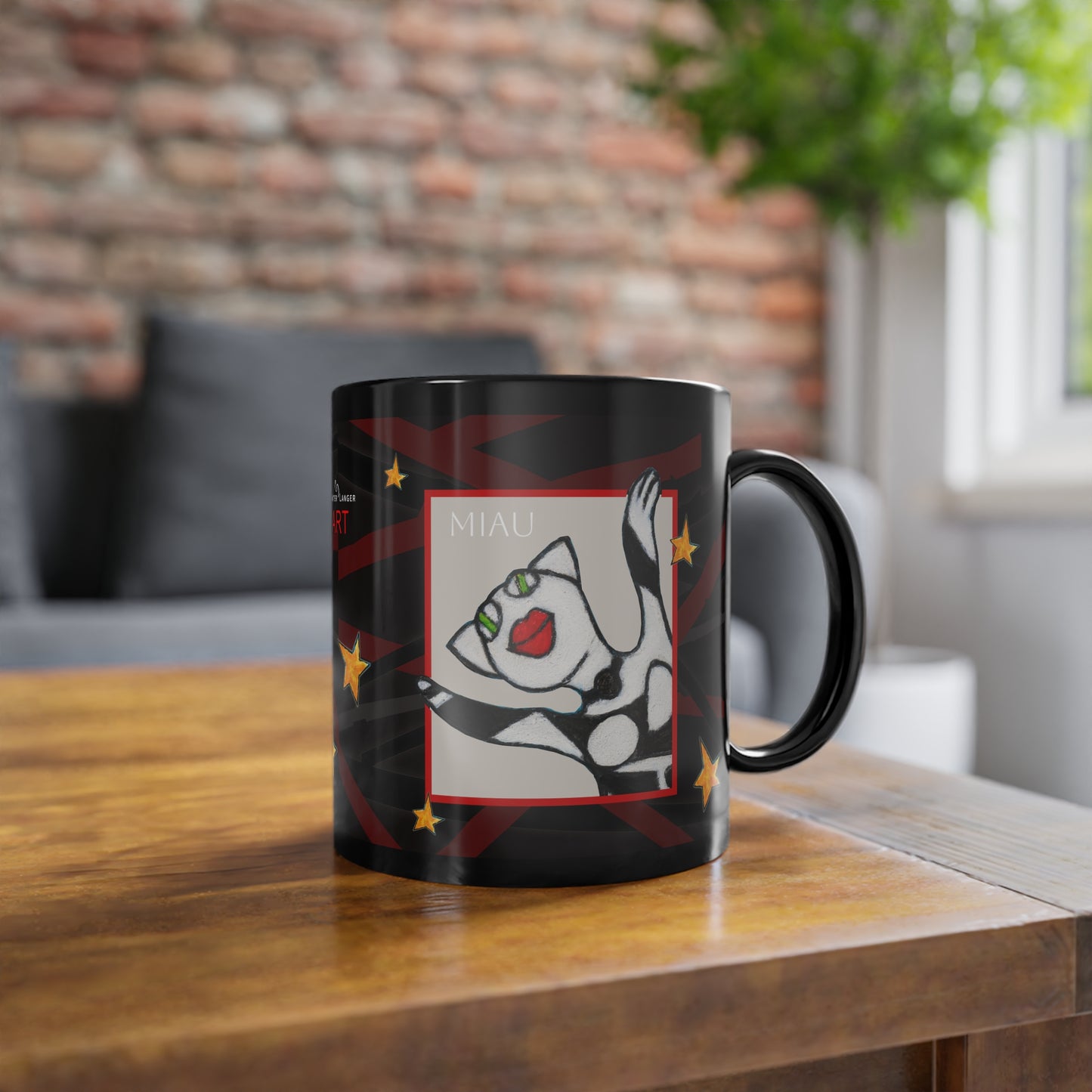 Black Coffee Cup, 11oz - Motiv: Miau, Kasten & Mikado Schwarz 2