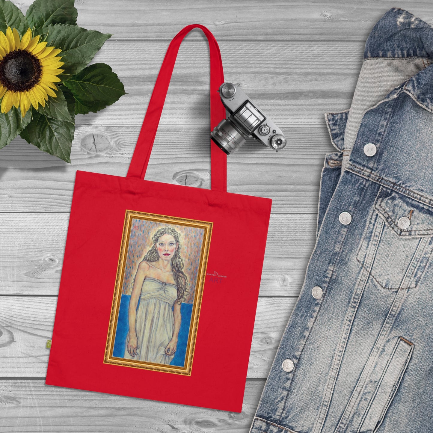 Cotton Tote Bag - Motiv: Marie (halb, gerahmt), einseitig bedruckt, H 30 cm