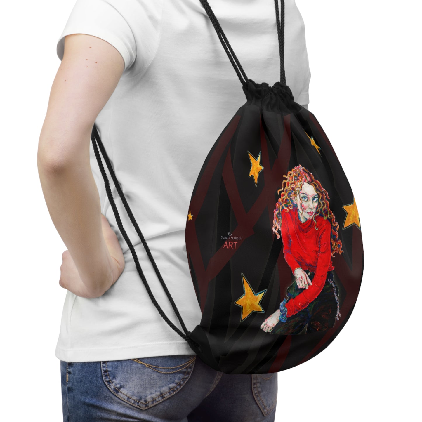 Drawstring Bag - Motiv: Vorderseite Franciska und Rückseite, Christina, Mikado sw