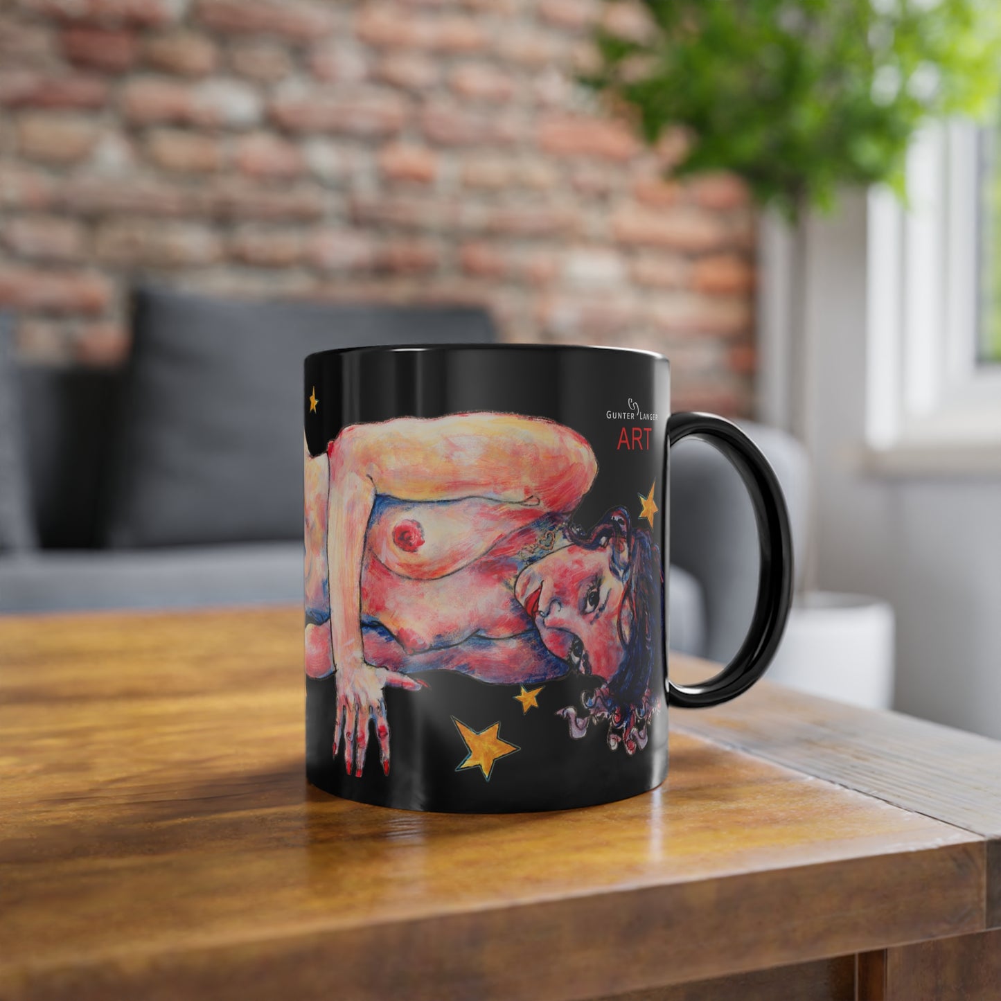 Black Coffee Cup, 11oz - Motiv: Annette, Sterne, Gespiegelt