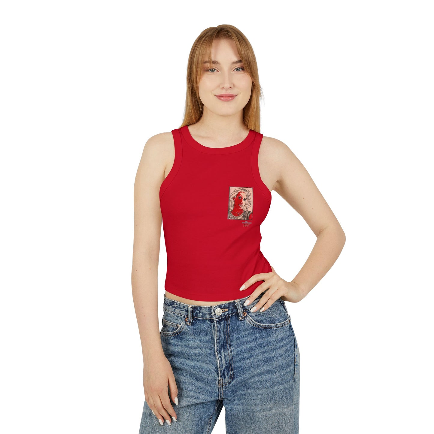 Women's Micro Rib Racer Tank Top - Motiv: Front "Louisa" H 9 cm & Rückseite "Louisa" H 25 cm