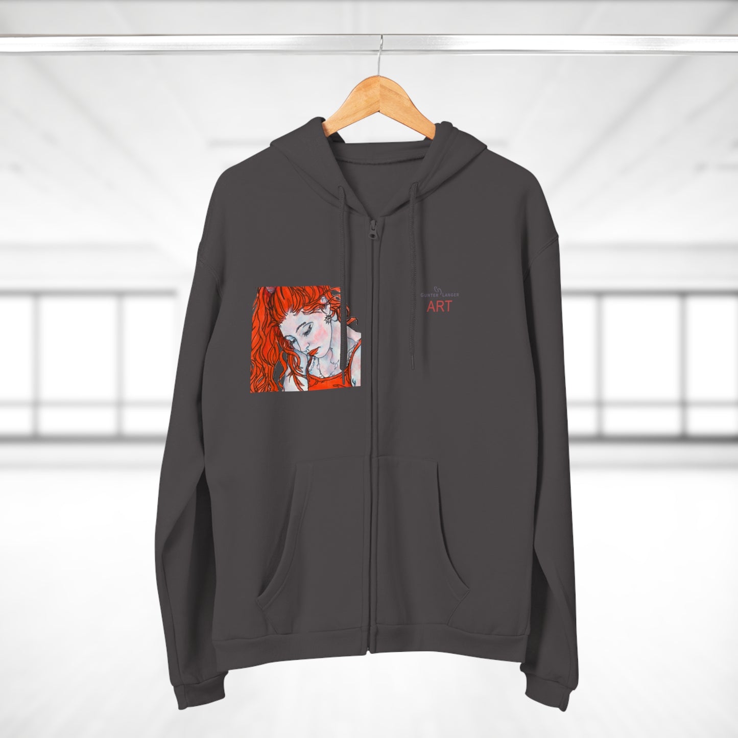 Unisex Hooded Zip Sweatshirt - Motiv: Front Julia (Ausschnitt) & Rückseite Julia