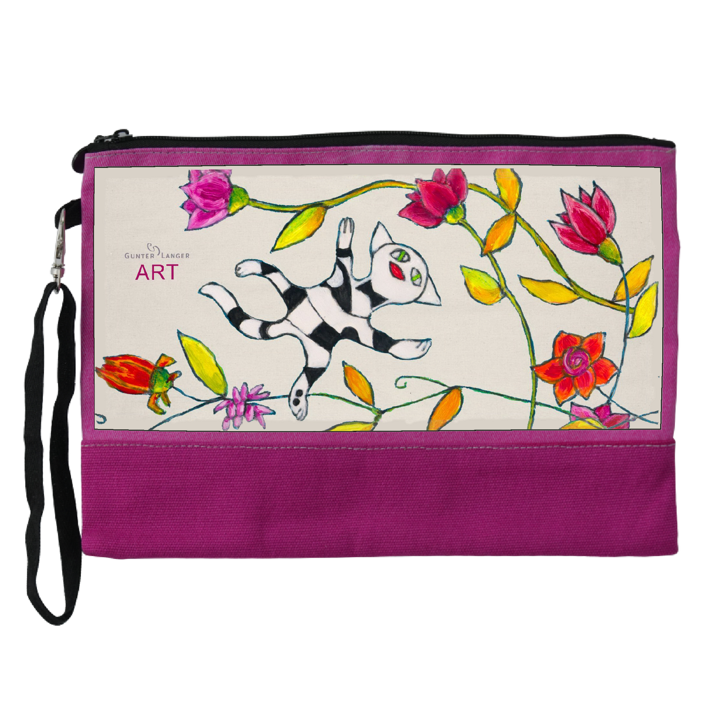 Thermochromic Cosmetic Bag - Motiv: Katze Schwebt, Ranken