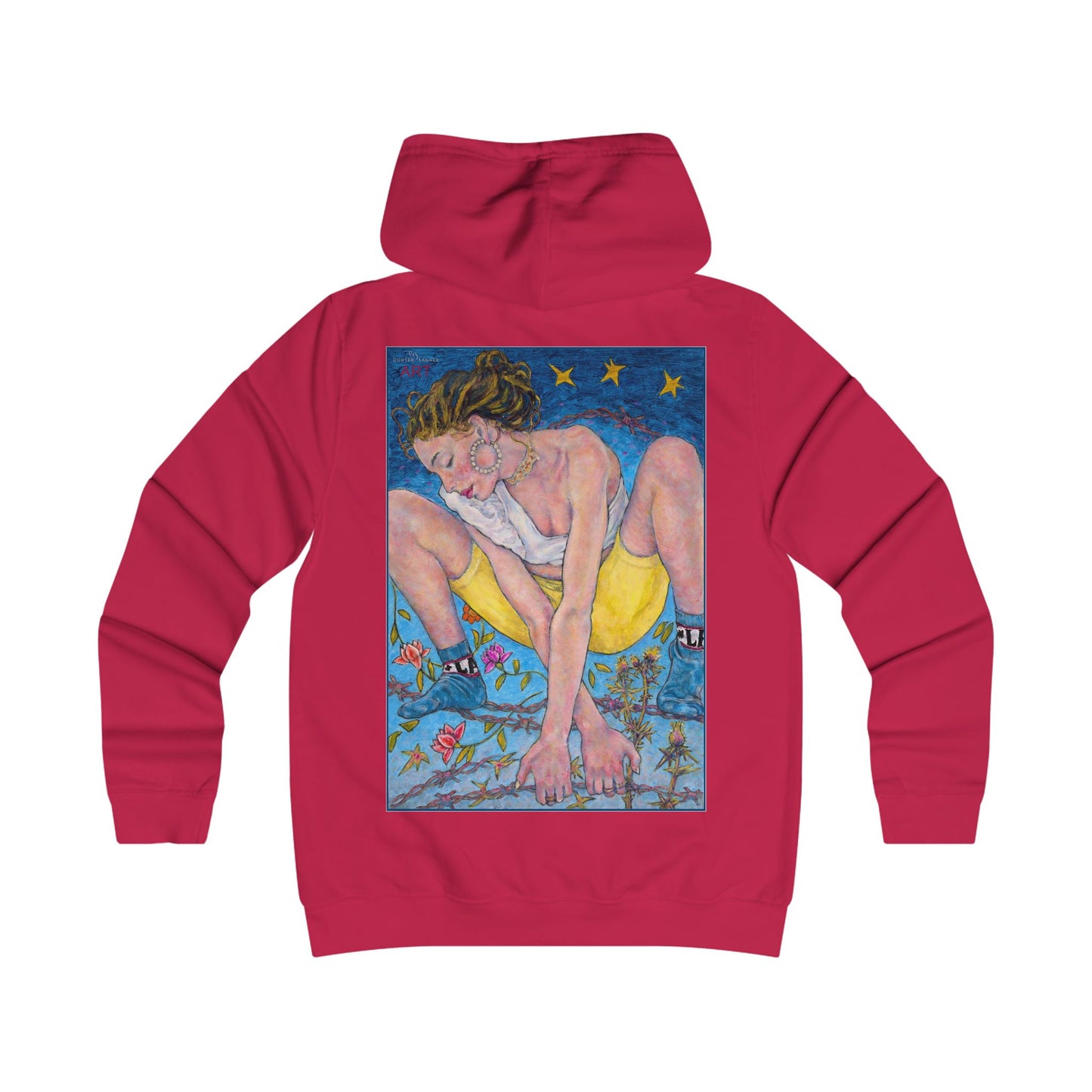 Girlie College Hoodie - Motiv: Front "Alva" (Ausschnitt) & Rückseite "Alva", H 49 cm