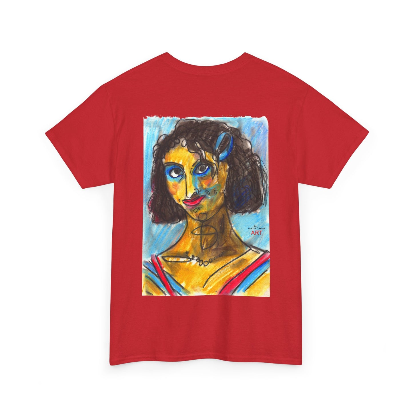 Unisex Heavy Cotton Tee - Motiv: Front Augen, H 5,7 cm & Rückseite Frechdax, H 43 cm, Neck Label