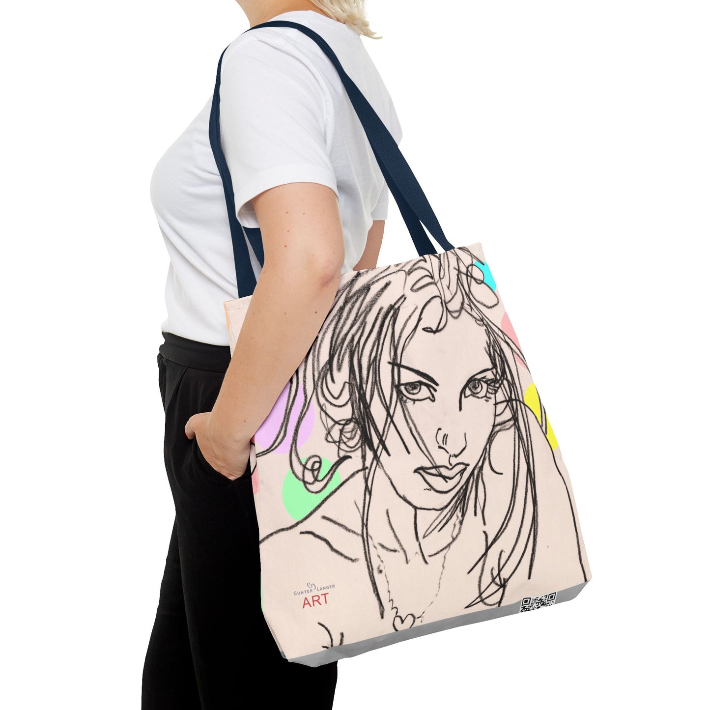 Tote Bag (AOP) - Motiv: Front Rosalie & Rückseite Bea, Farbiger Hintergrund