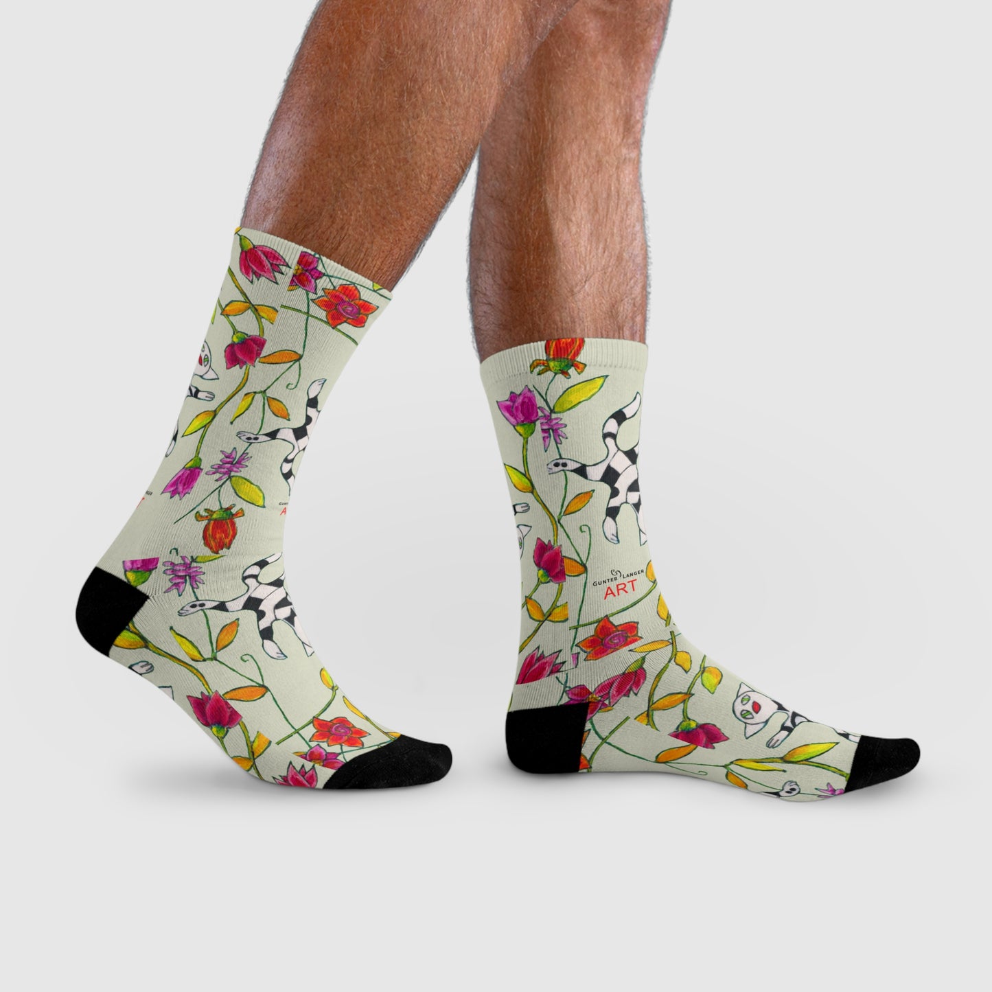 Sublimation Crew Socks (EU) - Motiv: Katze fliegt durch Ranken L