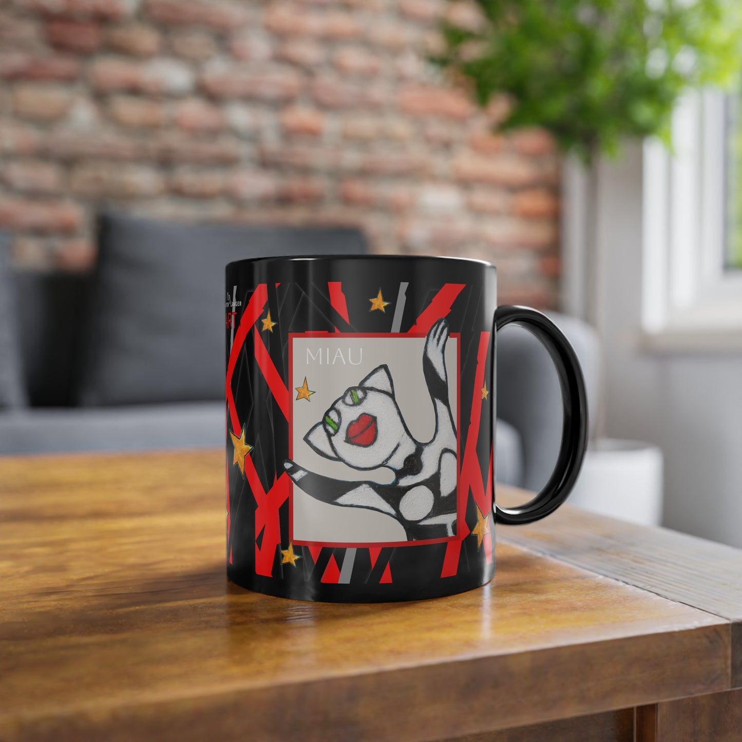 Black Coffee Cup, 11oz - Motiv: Miau, Kasten & Mikado, D