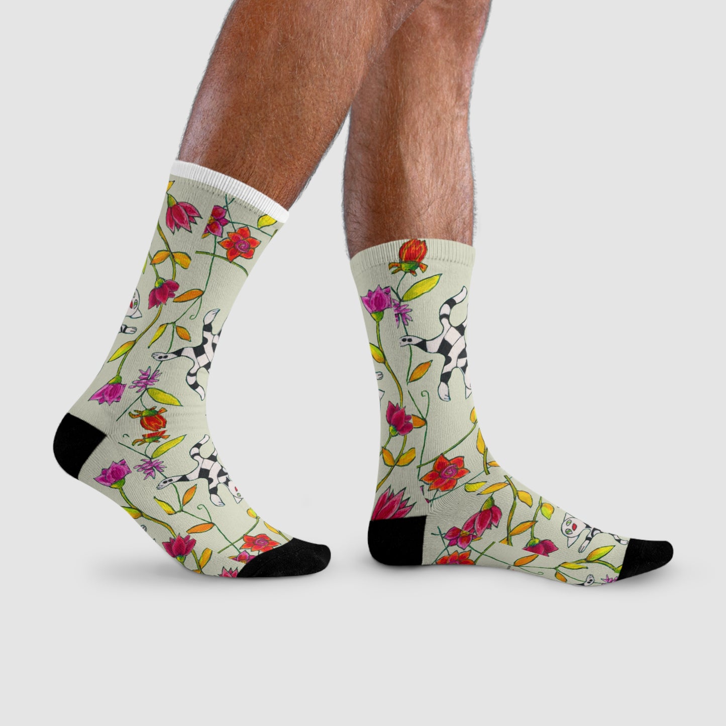 Sublimation Crew Socks (EU) - Motiv: Katze fliegt durch Ranken M