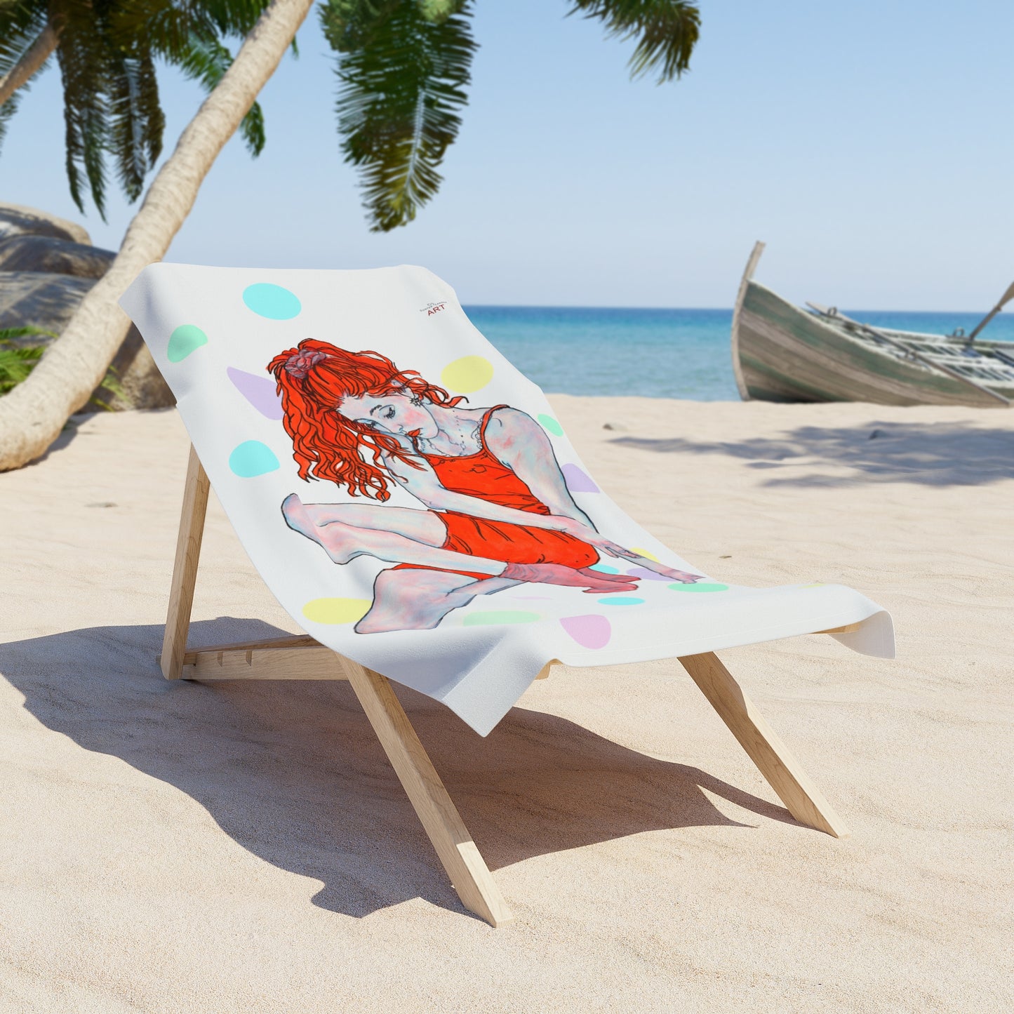 Beach Towel - Motiv Julia, Farbkreise, Tuch: Weiß, 76 x 152 cm