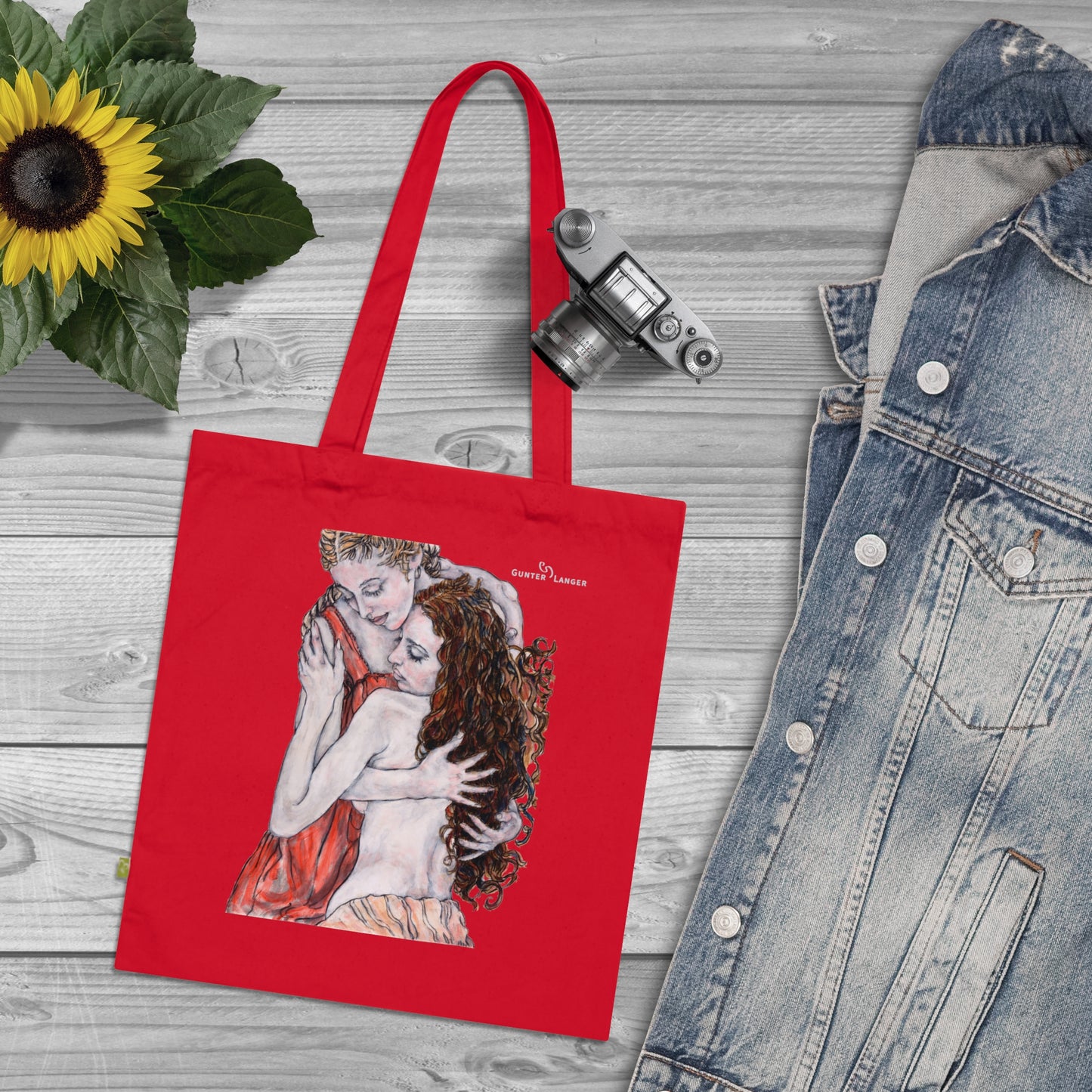 Organic Cotton Tote Bag - Motiv: Bei dir & Hanna, zweiseitig bedruckt, H30 cm