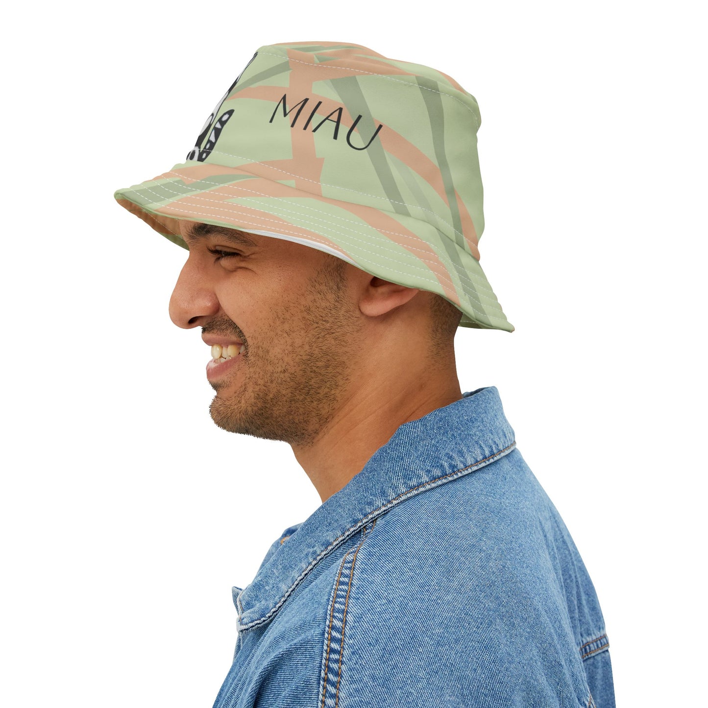 Bucket Hat (AOP) - Motiv: Miau, Mikado hellgrün