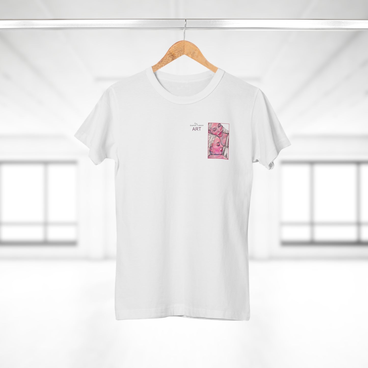 Single Jersey Women's T-shirt - hell - Motiv: Zuflucht, Ausschnitt, H 10 cm