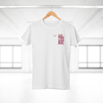 Single Jersey Women's T-shirt - hell - Motiv: Zuflucht, Ausschnitt, H 10 cm