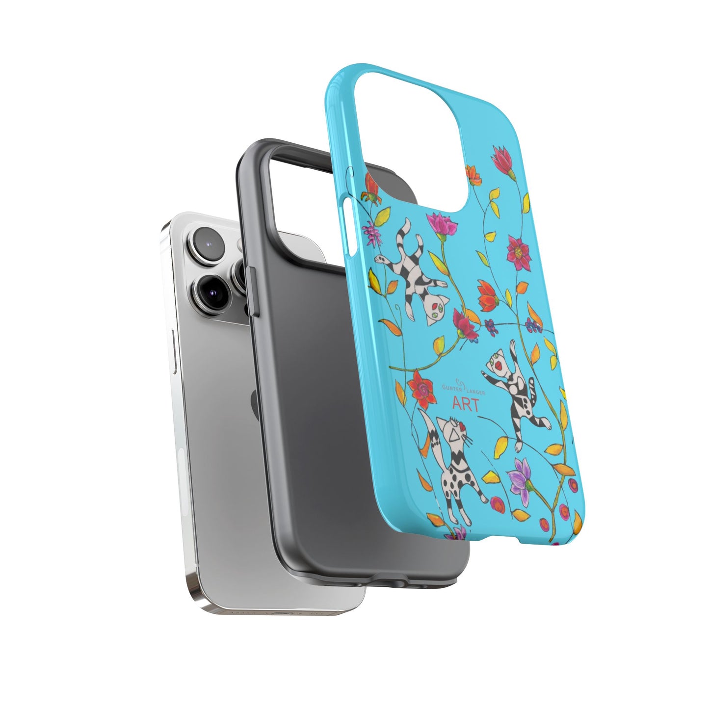 Tough Cases - iPhone - Motiv: Karierte Katzen, blau