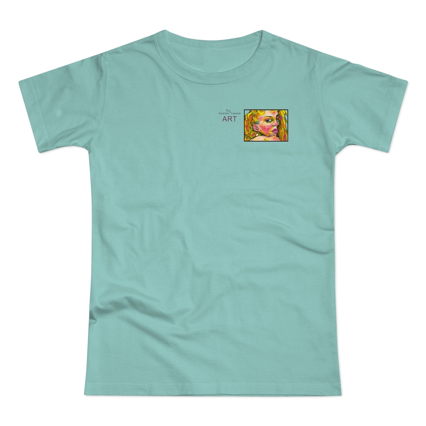 Single Jersey Women's T-shirt - hell - Motiv: Romina, Ausschnitt, H 6 cm