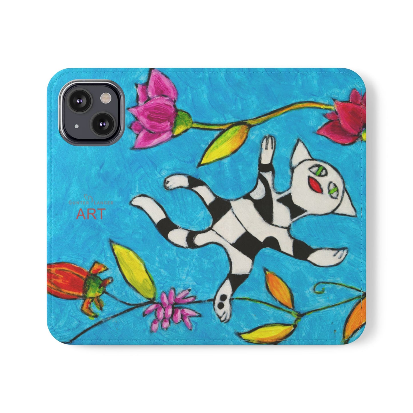 Flip Cases - Motiv: Gescheckte Katze schwebt