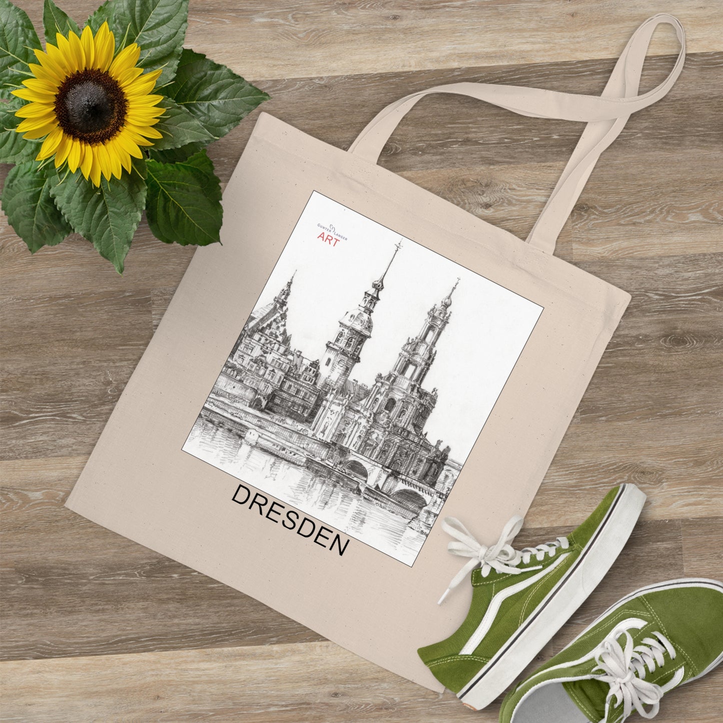 Tote Bag - Motiv: Dresden, Stadtansicht mit Hofkirche, Schloss/Hausmannsturm und Georgentor