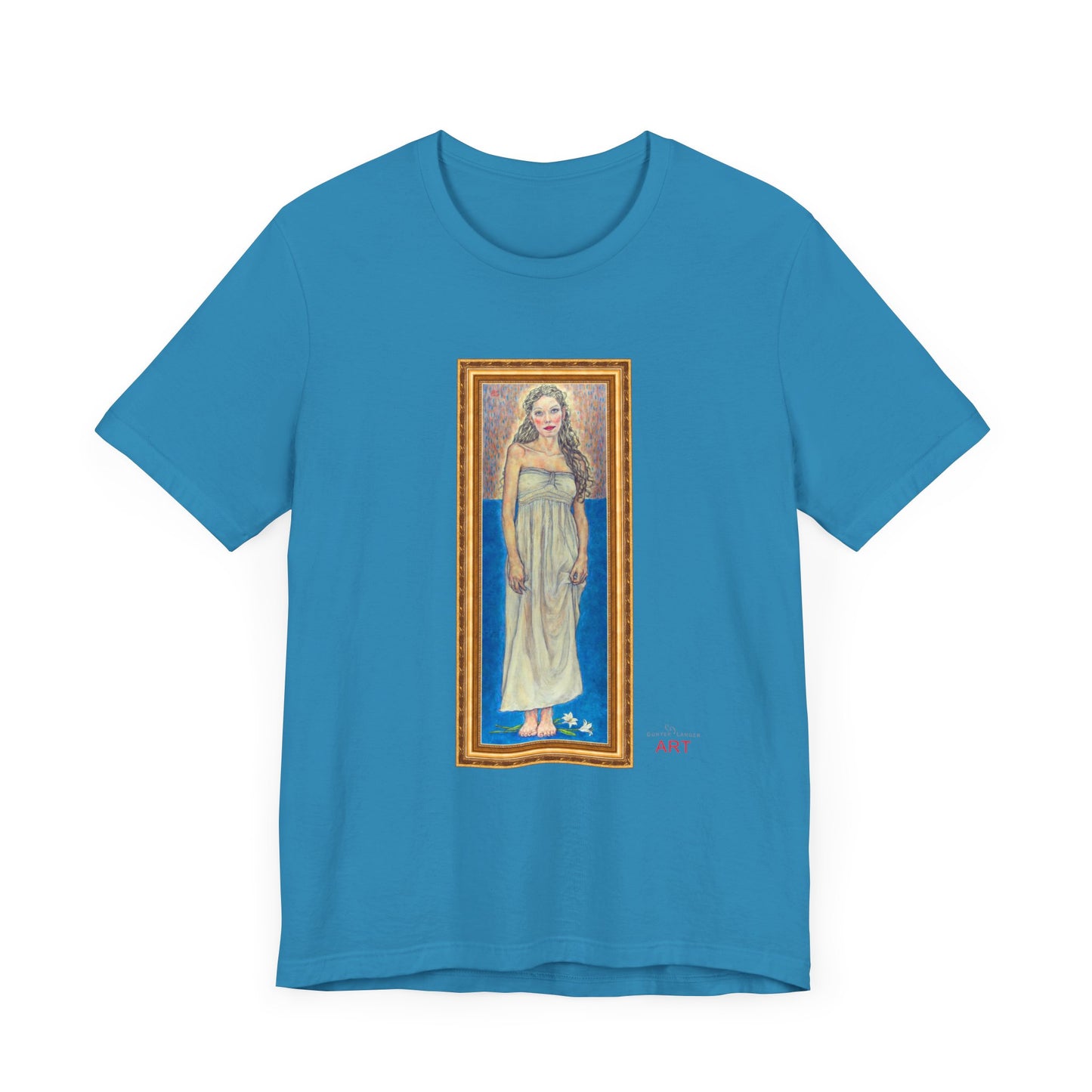 Unisex Jersey Short Sleeve Tee - Motiv: Front Marie, H 35,5 cm Goldrahmen