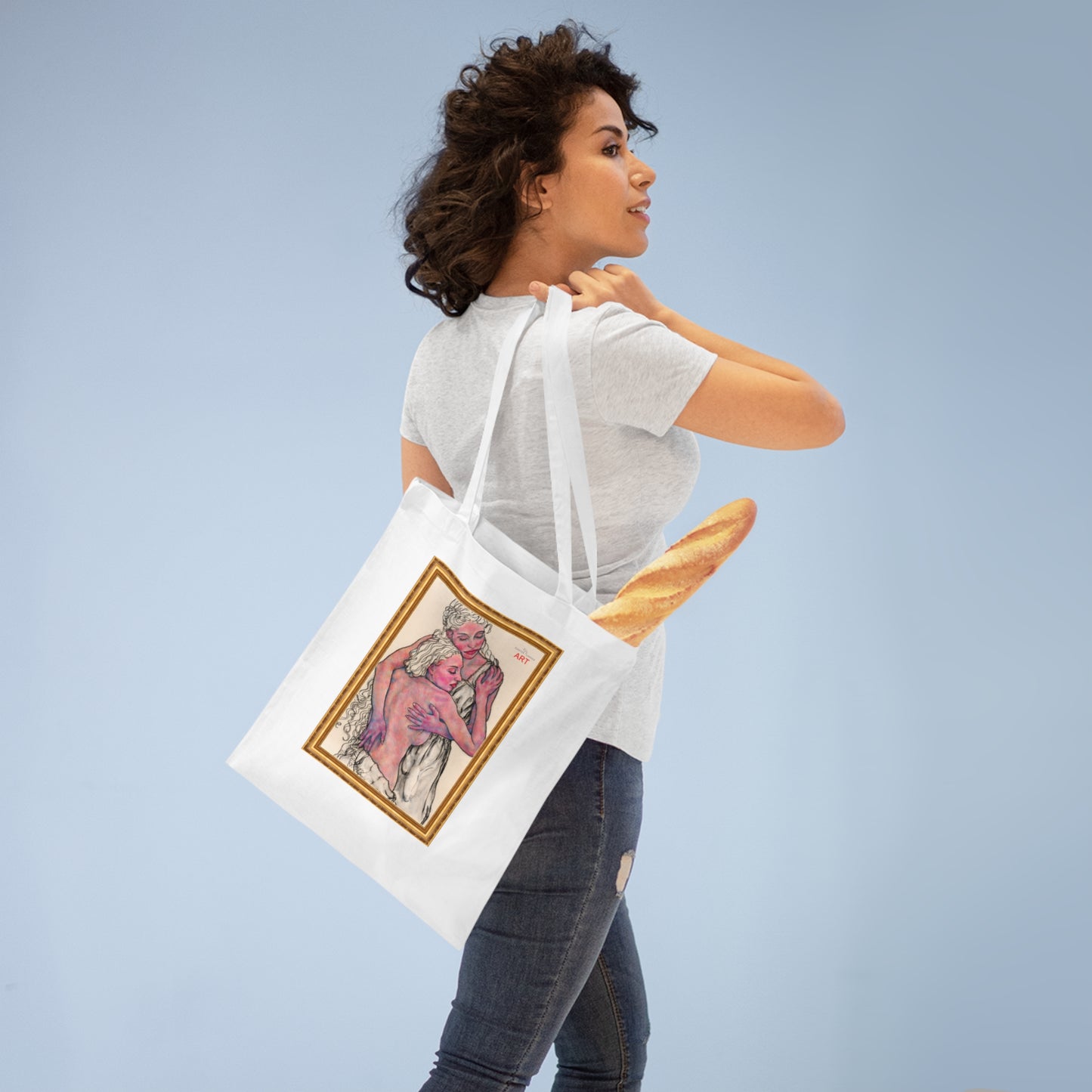 Tote Bag - Mutter und Tochter - Motiv: Zuflucht (gerahmt), einseitig bedruckt, H30,5 cm