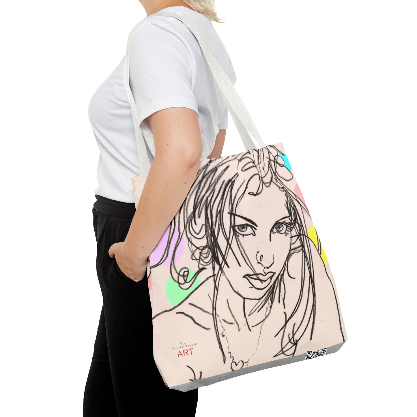 Tote Bag (AOP) - Motiv:  Front Rosalie & Rückseite Bea, Farbiger Hintergrund