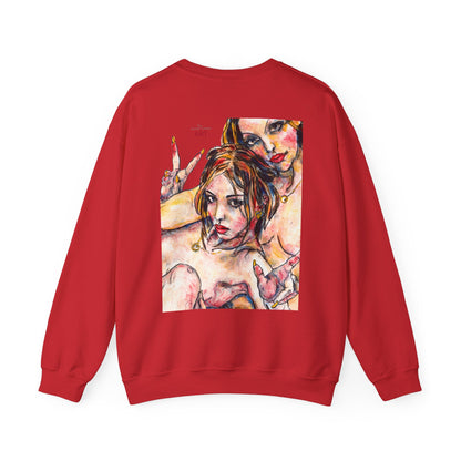 Unisex Heavy Blend™ Crewneck Sweatshirt - Motiv: Front Camilla (H 11,4 cm) & Rückseite Camilla / Leni, H 41 cm