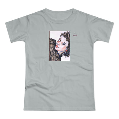 Single Jersey Women's T-shirt - hell - Motiv: Front Annette, H 20 cm & Rückseite Annette, H 35,56 cm