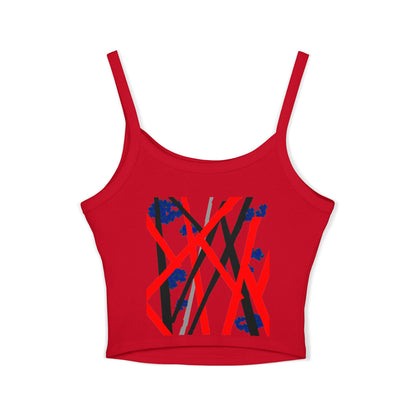 Women's Spaghetti Strap Tank Top - Motiv Front Antonietta, blaue Punkte & Rückseite Mikado