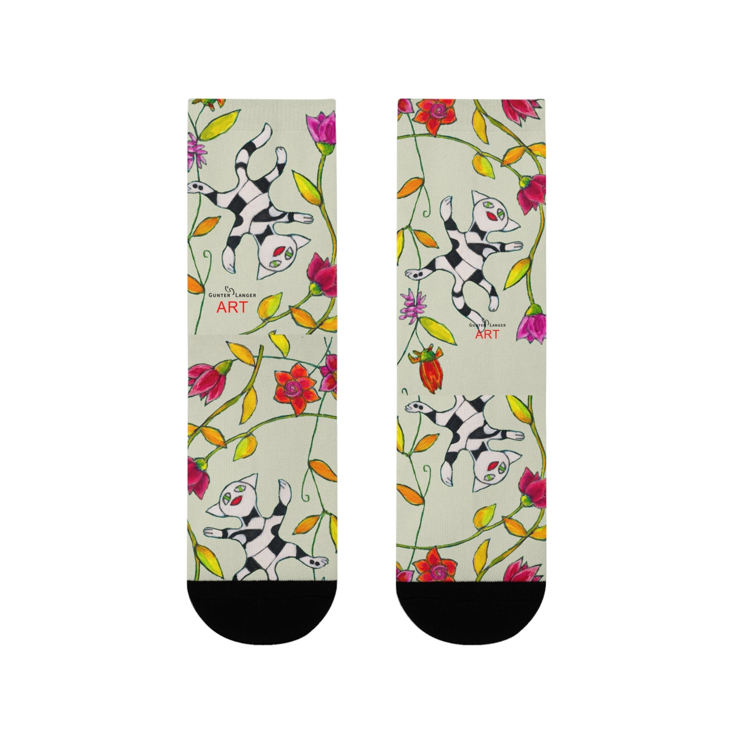 Sublimation Crew Socks (EU) - Motiv: Katze fliegt durch Ranken L