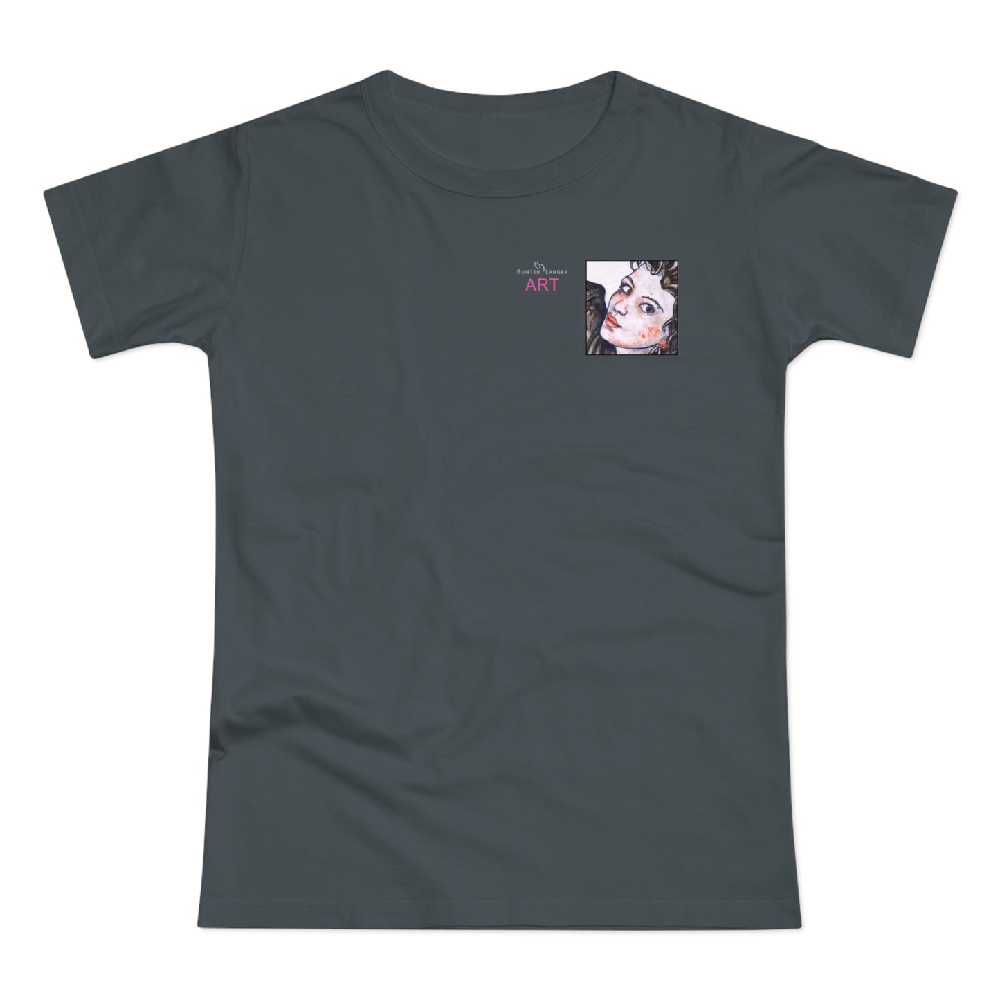 Single Jersey Women's T-shirt- dunkel - Motiv: Annette, Ausschnitt, H 7,5 cm