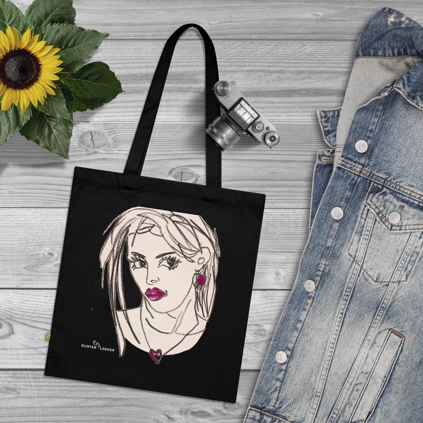 Organic Cotton Tote Bag - Motiv: Raja (Ausschnitt) & Sylvia, Zweiseitig bedruckt, H 30 cm