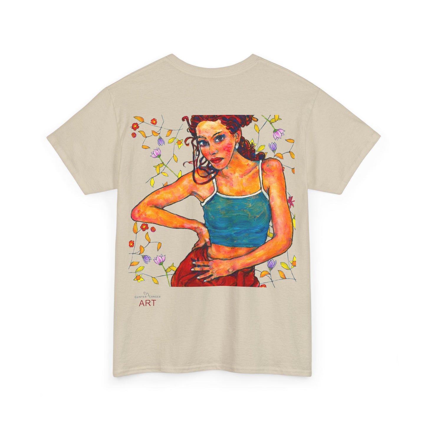 Unisex Heavy Cotton Tee - Motiv: Front, Lea, H 13cm & Rückseite, Lea A02, Ranken, 40 cm, Neck Label