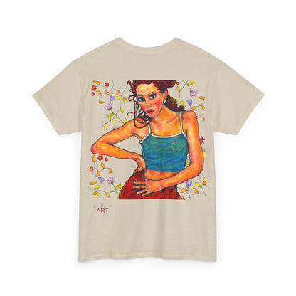 Unisex Heavy Cotton Tee - Motiv: Front, Lea, H 13cm & Rückseite, Lea A02, Ranken, 40 cm, Neck Label