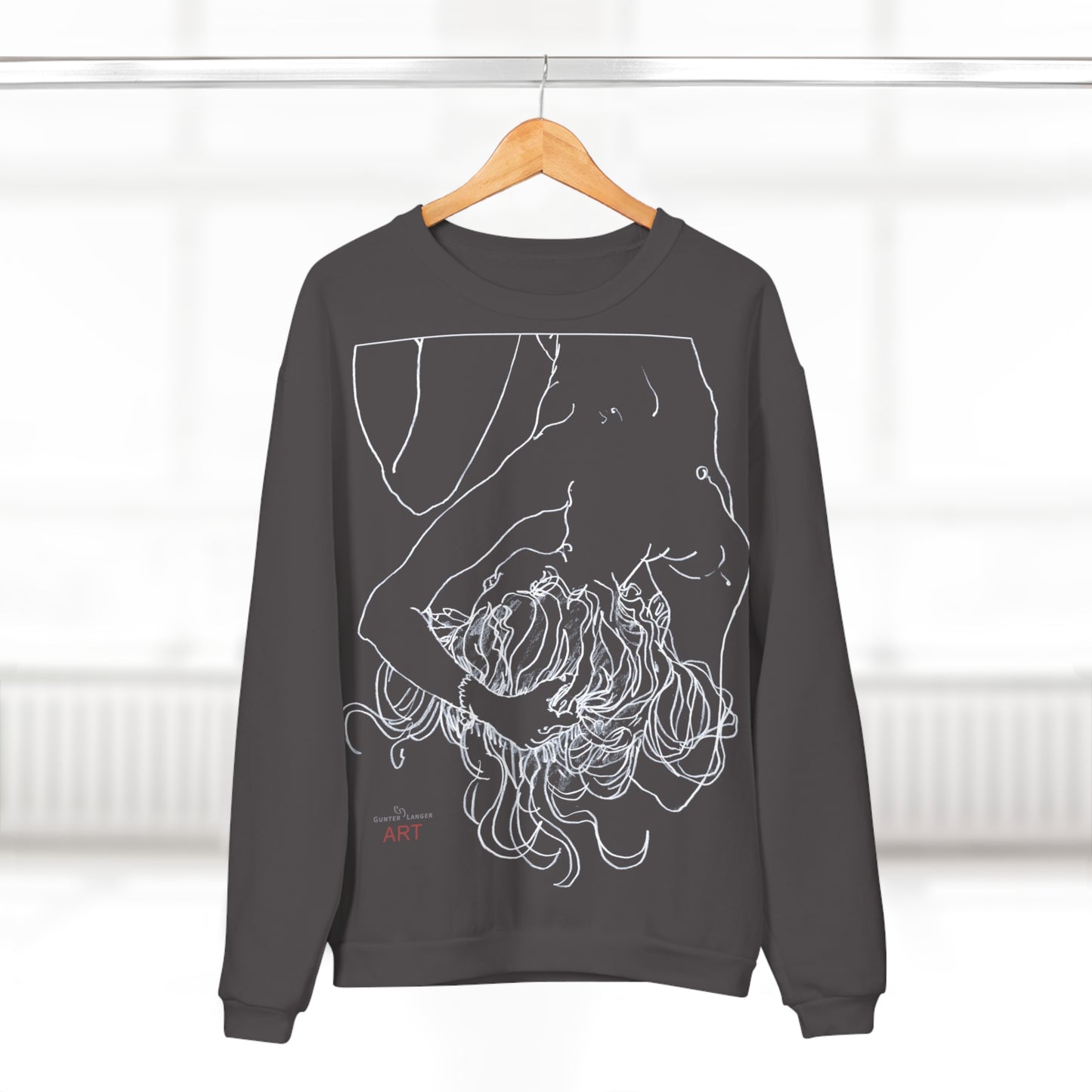 Unisex Crew Neck Sweatshirt (EU) - Motiv: Front Alisha (Ausschnitt H 49 cm) & Rückseite Alisha, H 49 cm (weiß)