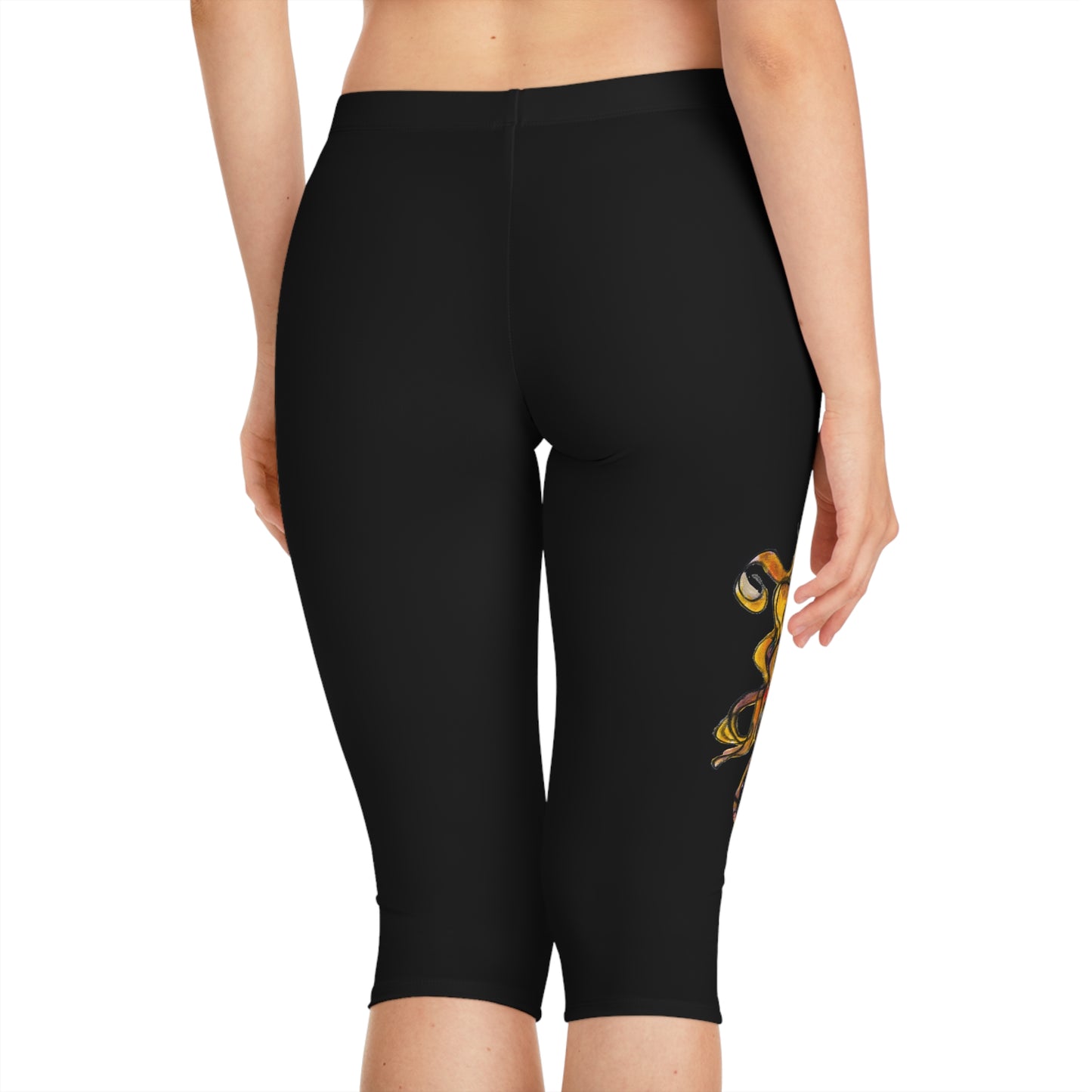 Women's Capri Leggings (AOP) -  Motiv:  Antonietta, schwarz, 3