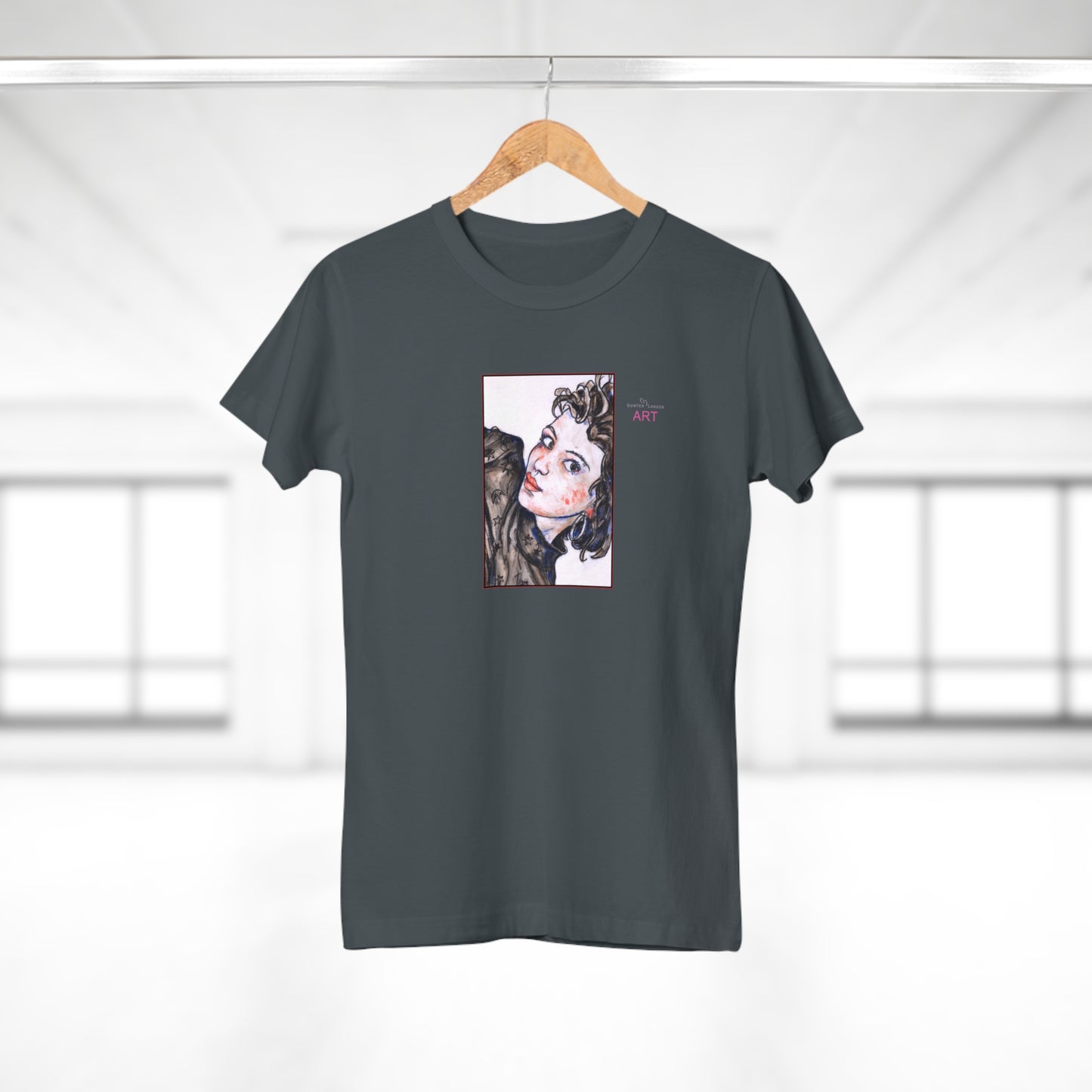 Single Jersey Women's T-shirt - dunkel - Motiv: Front Annette, H 20 cm & Rückseite Annette, H 35,56 cm