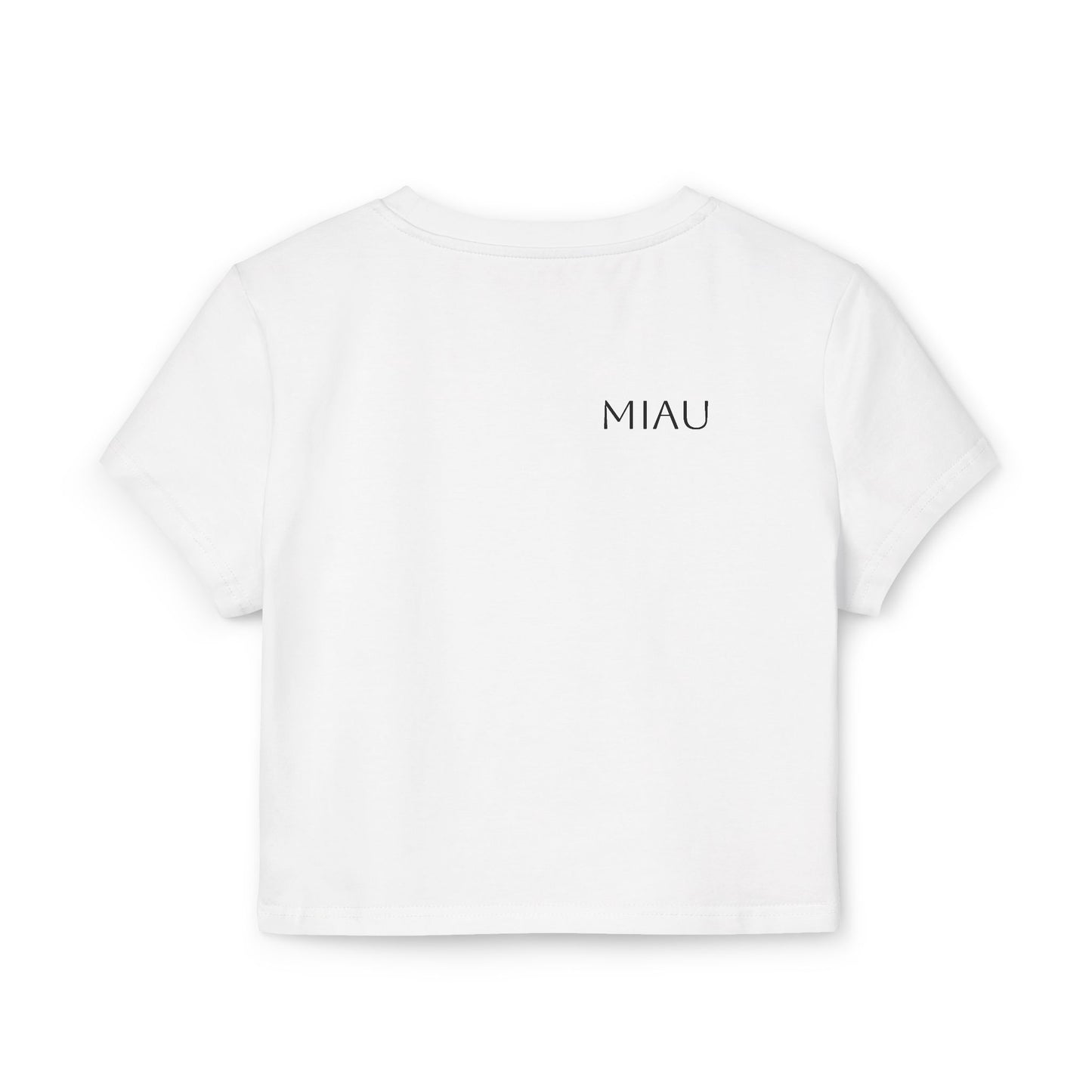 Women's Baby Tee - Motiv: Motiv: Front "Miau" klein, schwarz, H 8 cm, Rückseite "Miau"