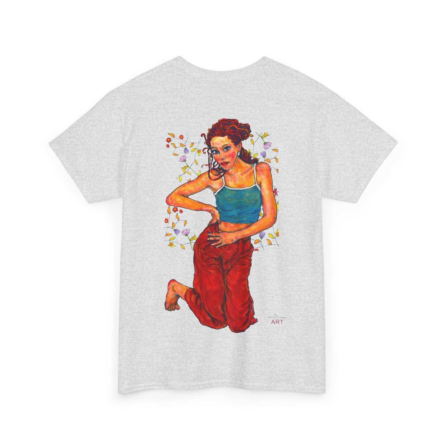 Unisex Heavy Cotton Tee - Motiv: Front, Lea, Ranken, H 13cm & Rückseite, Lea, Ranken, H 40,45 cm, Neck Label