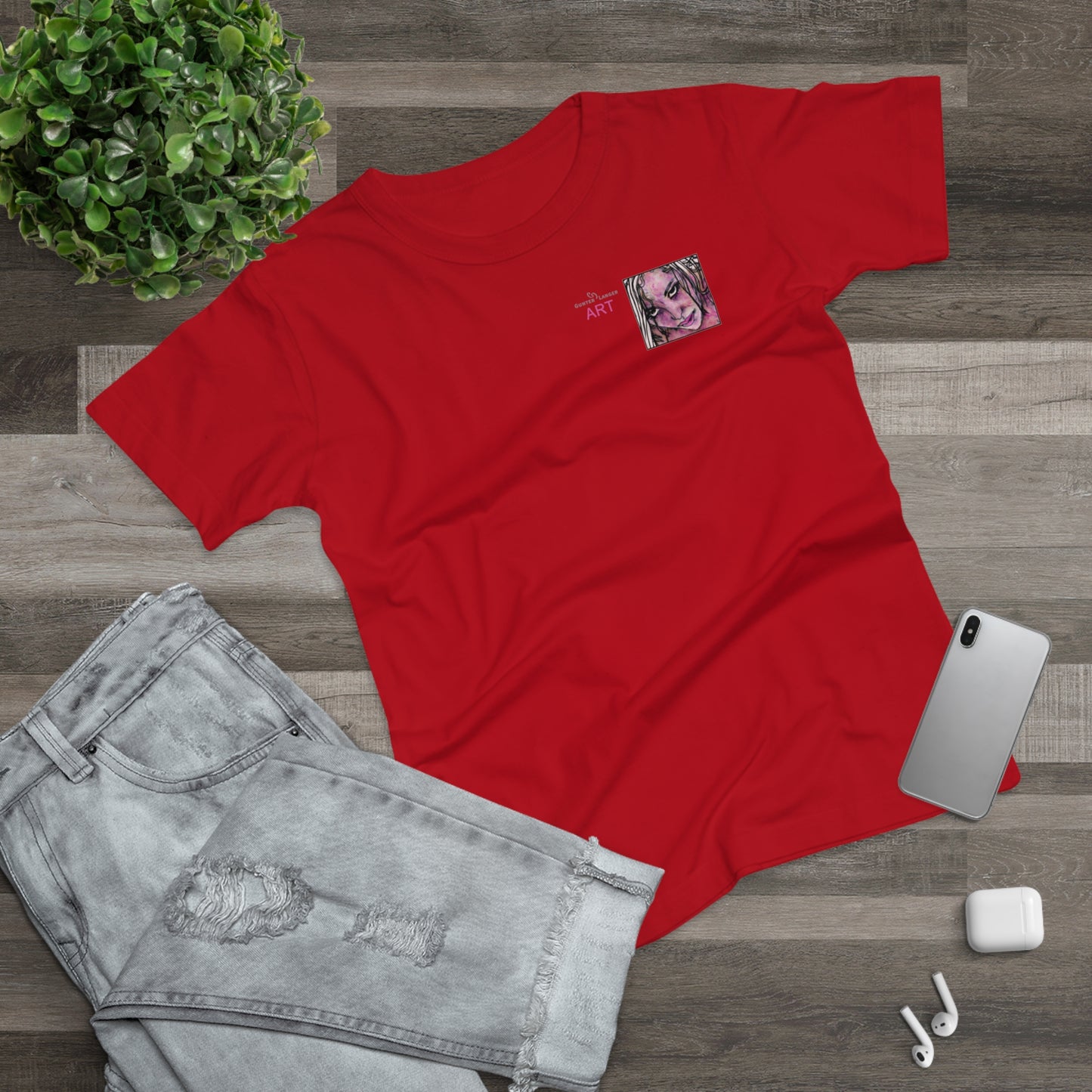 Single Jersey Women's T-shirt- dunkel - Motiv: Stella, Ausschnitt, H 6,3 cm