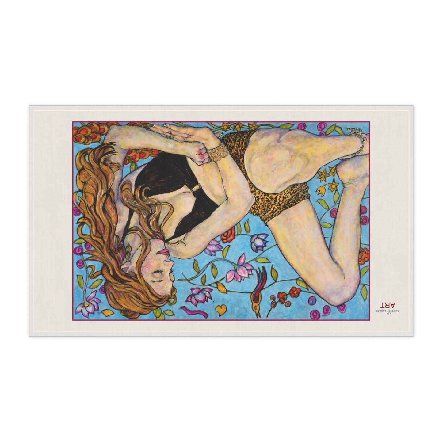 Tea Towels (cotton, poly) - Motiv: Ida, groß roter Rahmen, Tuch: beige, 46 x 76 cm