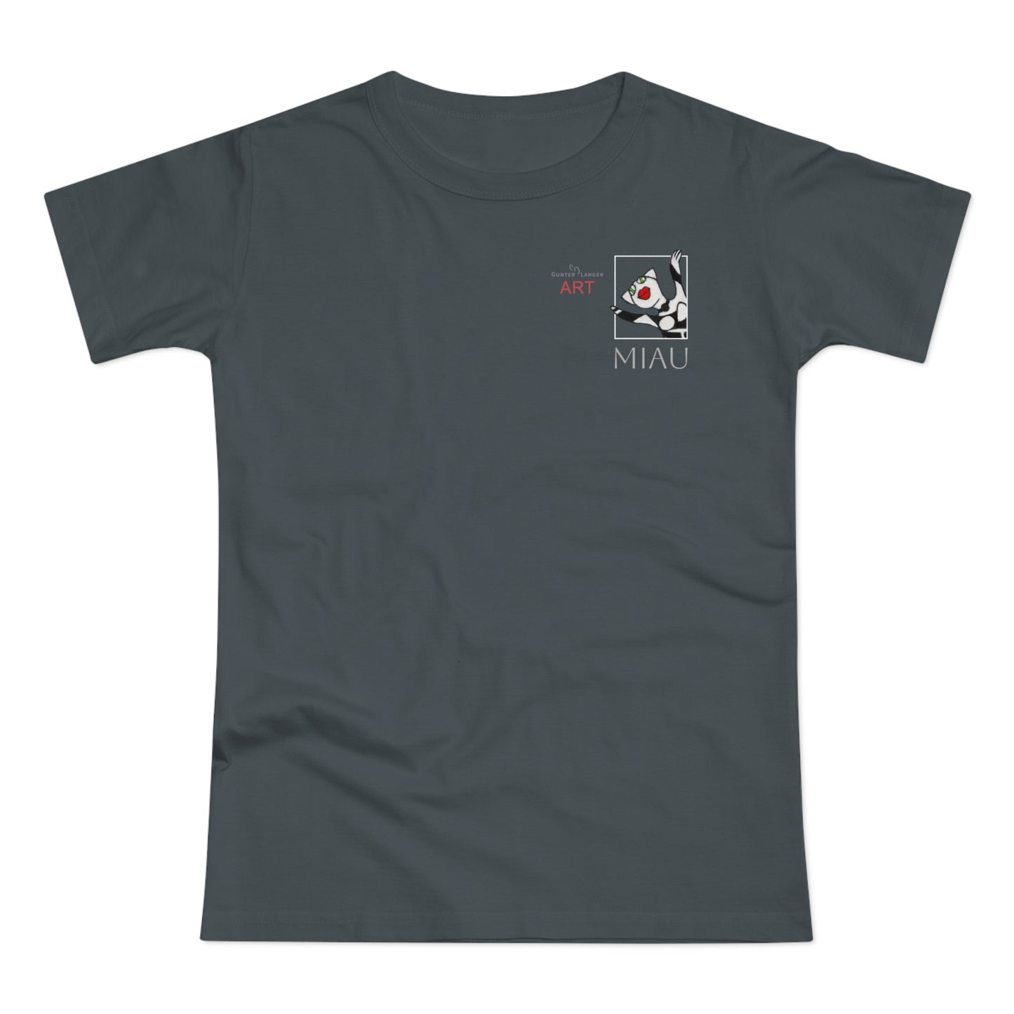 Copy of Single Jersey Women's T-shirt - dunkel - Motiv: Miau, Weiß, H 7 cm