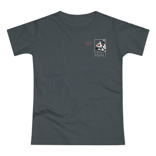 Copy of Single Jersey Women's T-shirt - dunkel - Motiv: Miau, Weiß, H 7 cm